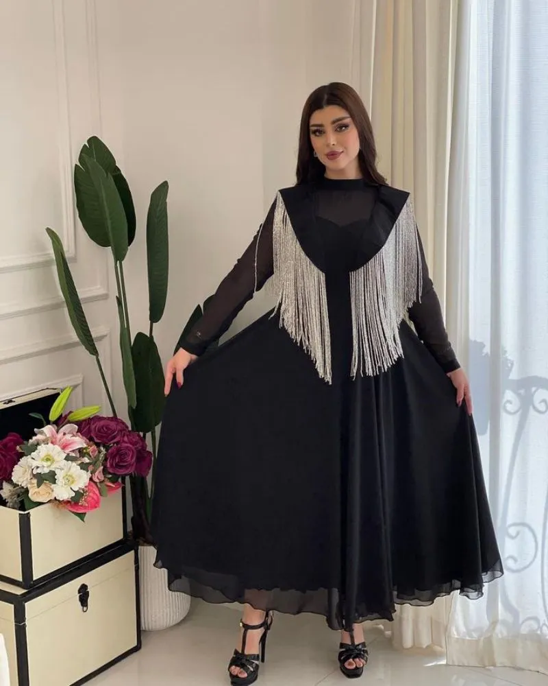 2023 women's spring and summer new style sexy high waist tassel stitching banquet evening dress