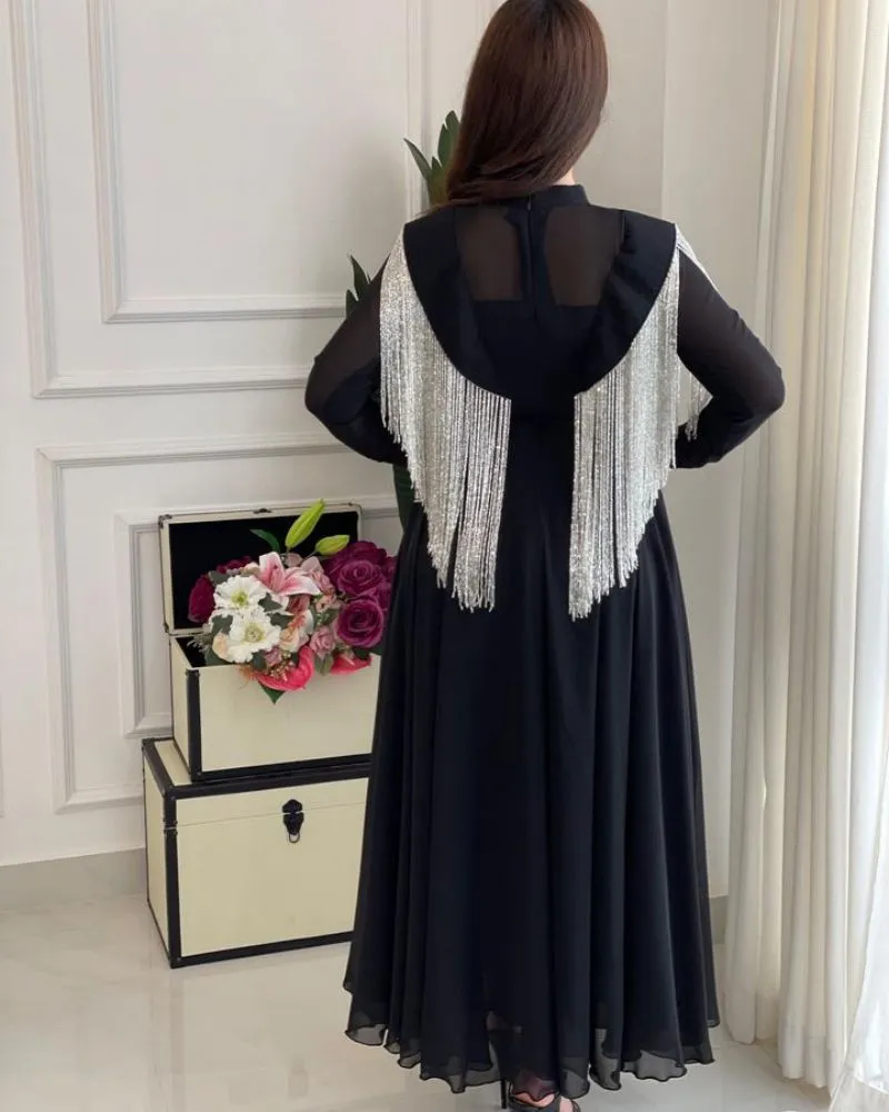 2023 women's spring and summer new style sexy high waist tassel stitching banquet evening dress
