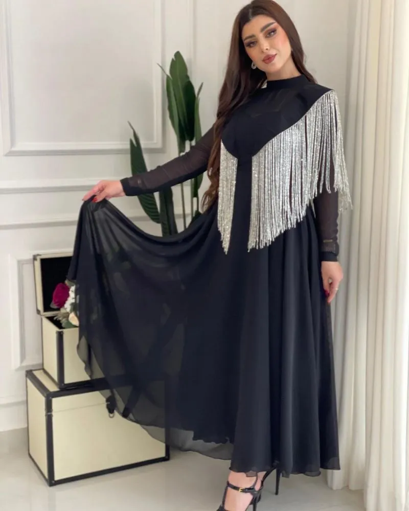2023 women's spring and summer new style sexy high waist tassel stitching banquet evening dress