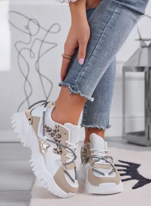 AMANDA - Chunky beige sneakers with animal print details
