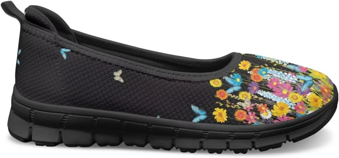 Art Painted Travel Shoes for Women Slip On Flat Casual Mesh Flying Dress Loafers Lightweight Comfort Fashion Sneaker for Ladies US Size 6-11