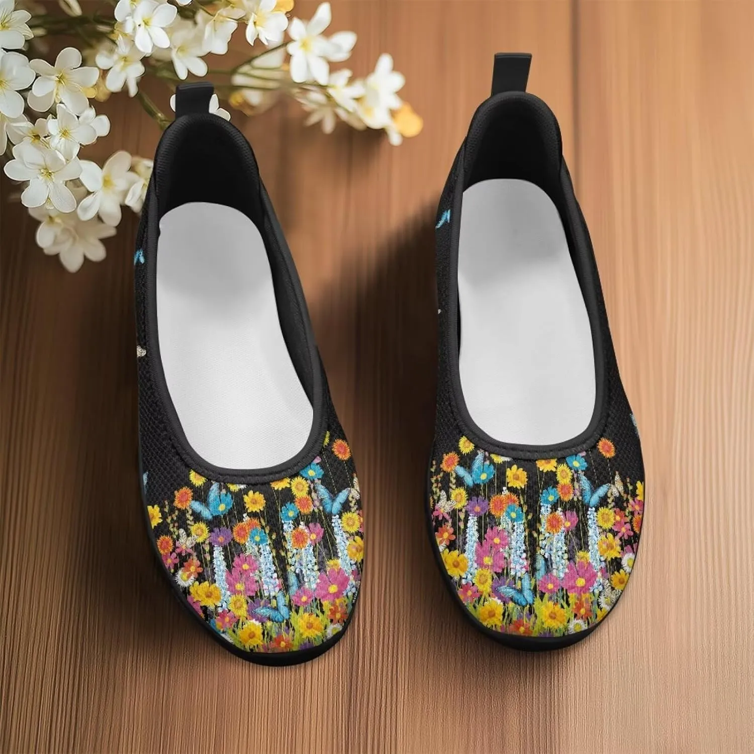 Art Painted Travel Shoes for Women Slip On Flat Casual Mesh Flying Dress Loafers Lightweight Comfort Fashion Sneaker for Ladies US Size 6-11