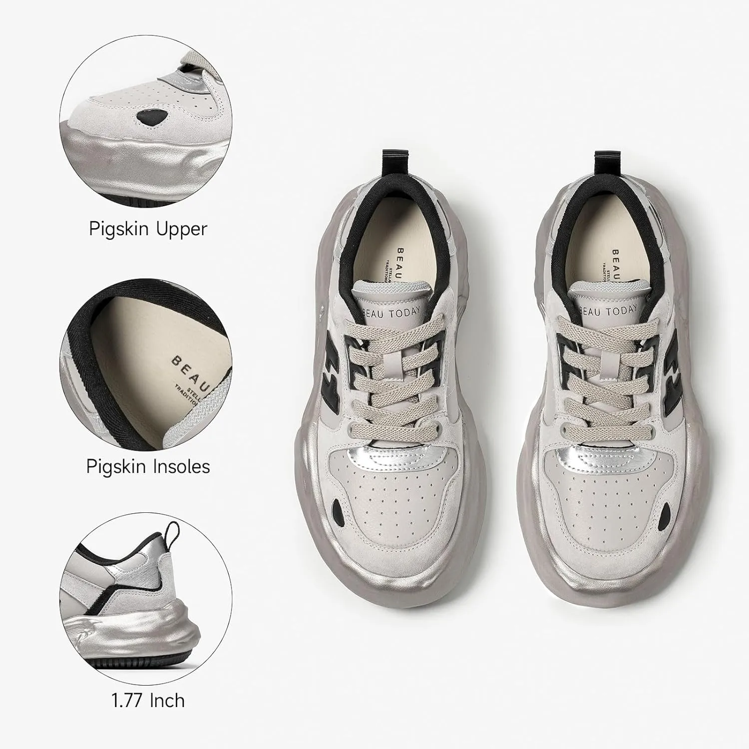 BEAU TODAY Chunky Sneakers for Women, Womens Fashion Sneakers, Breathable Comfort Casual Tennis Shoes, Lightweight Lace-up Sneakers for Travel Gym Work