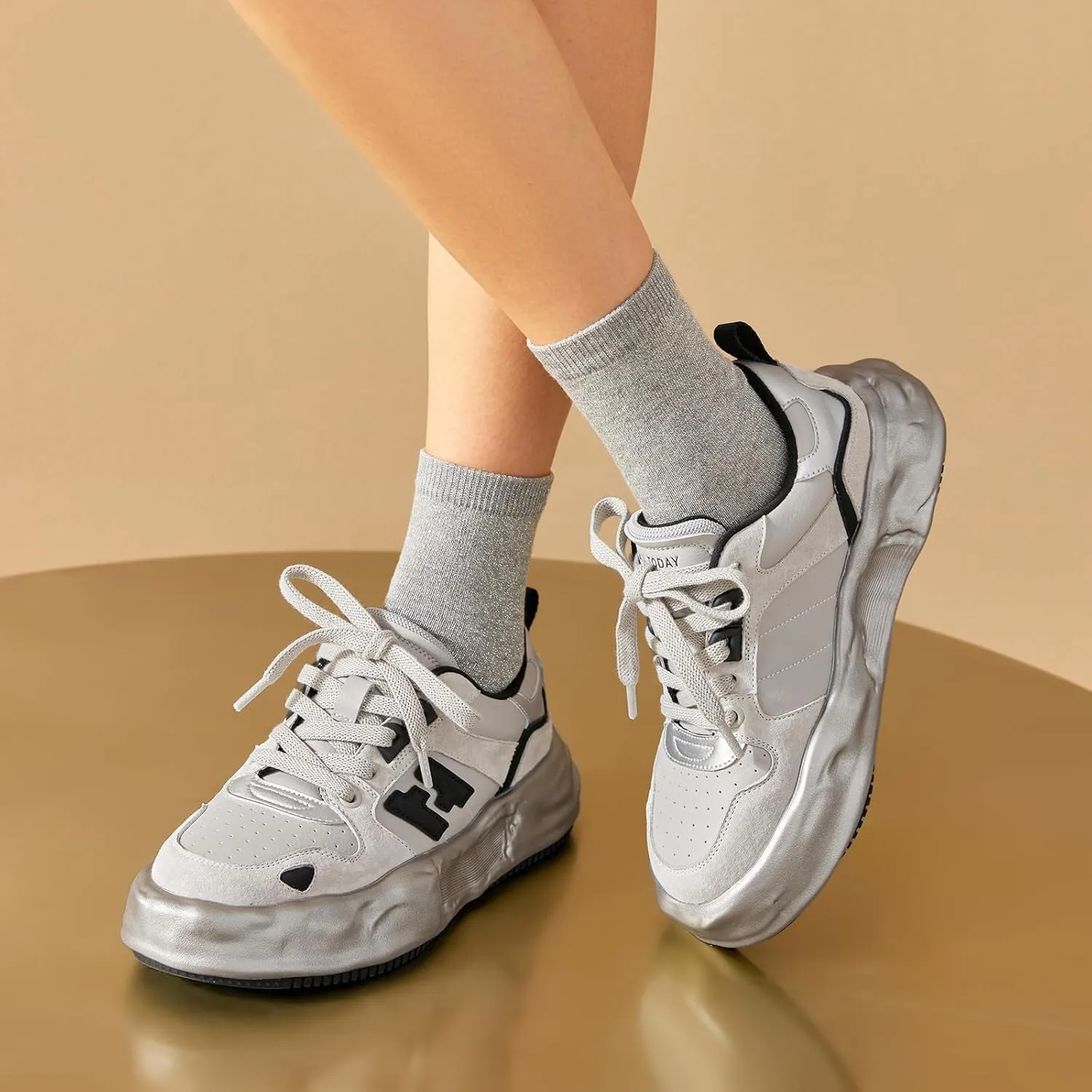 BEAU TODAY Chunky Sneakers for Women, Womens Fashion Sneakers, Breathable Comfort Casual Tennis Shoes, Lightweight Lace-up Sneakers for Travel Gym Work