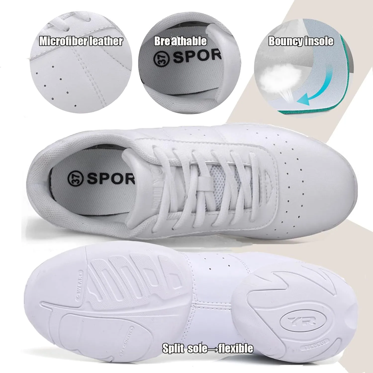 Boys Girls Cheer Shoes Cheerleading School Competition Lace Up Aerobics Gymnastics Wlaking Lightweight Sneakers