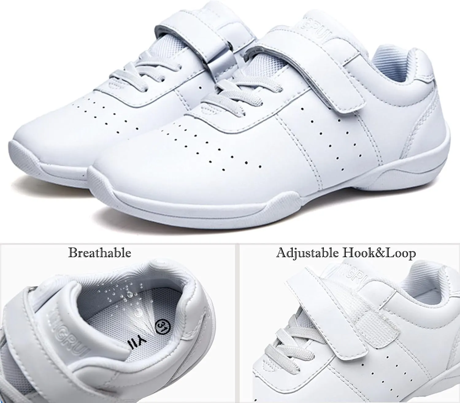 Boys Girls White Cheer Shoes Cheerleading Competition Athletic Walking Tennis Sport Hook&Loop Dance Sneakers Shoe