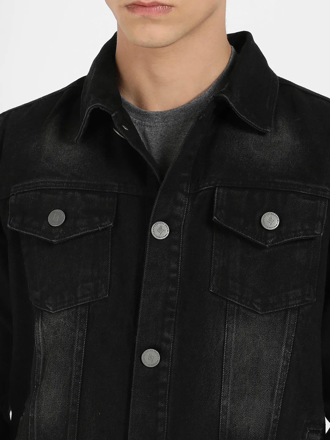 Button-Front Dark-Wash Denim Jacket