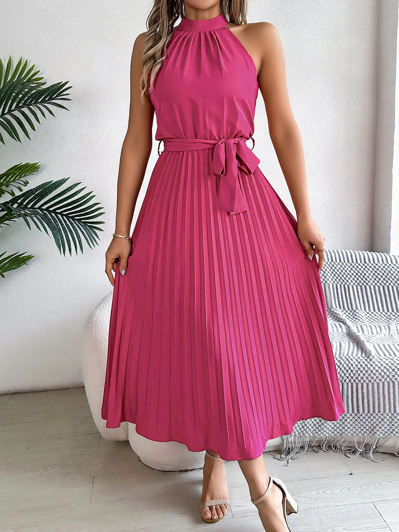 CEDRINE  Graceful Pleated Midi Dress