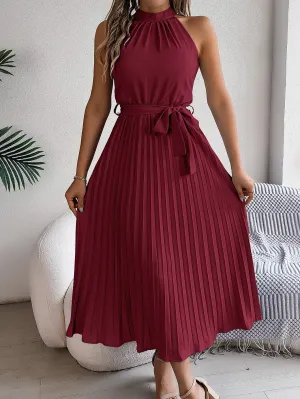 CEDRINE  Graceful Pleated Midi Dress