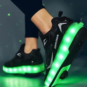 Children Two Wheels Luminous Glowing Sneakers - Led Light Roller Skate Shoes