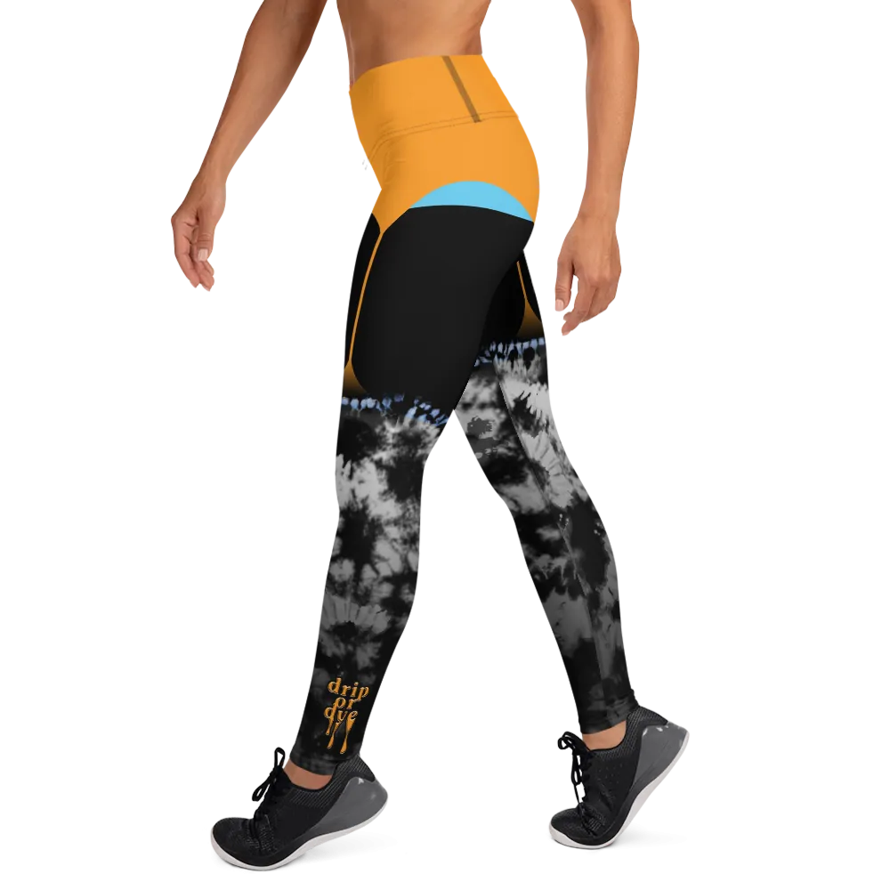 CRXWN | Drip or Dye 4 Retro Black Cat HER Collection Acid Wash Tye Dye Yoga Leggings