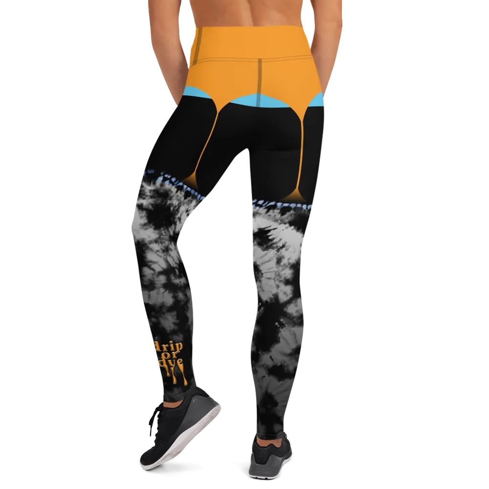CRXWN | Drip or Dye 4 Retro Black Cat HER Collection Acid Wash Tye Dye Yoga Leggings