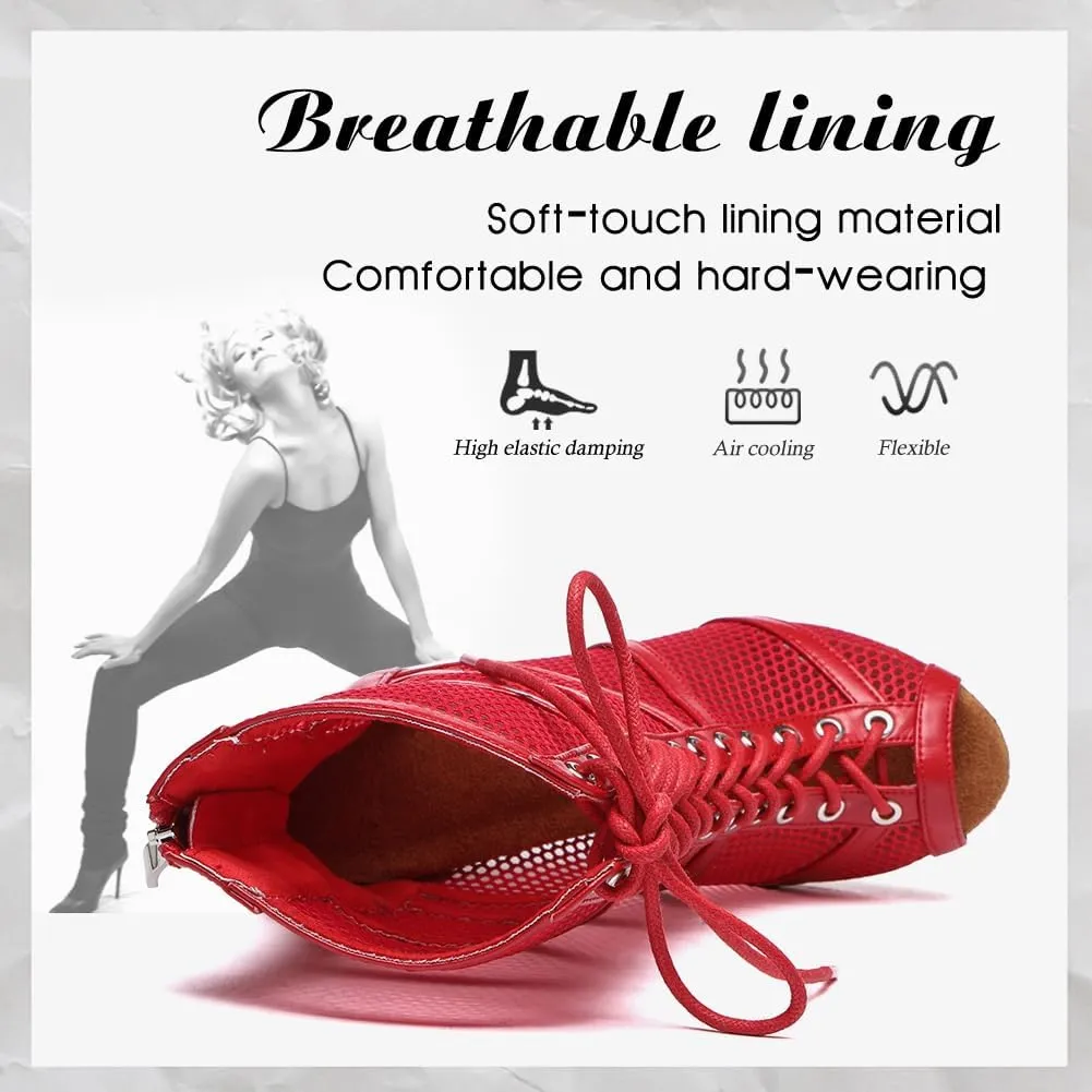 DKZSYIM Open Toe Dance Boots Women Latin Salsa Ballroom Lace-up Ankle Dance Shoes,Model YCL555