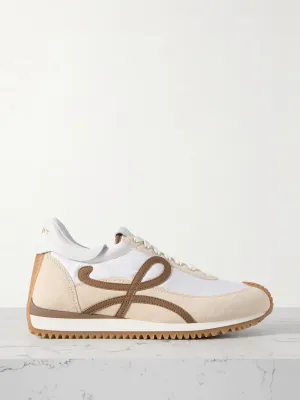 Flow Runner leather-trimmed shell and suede sneakers
