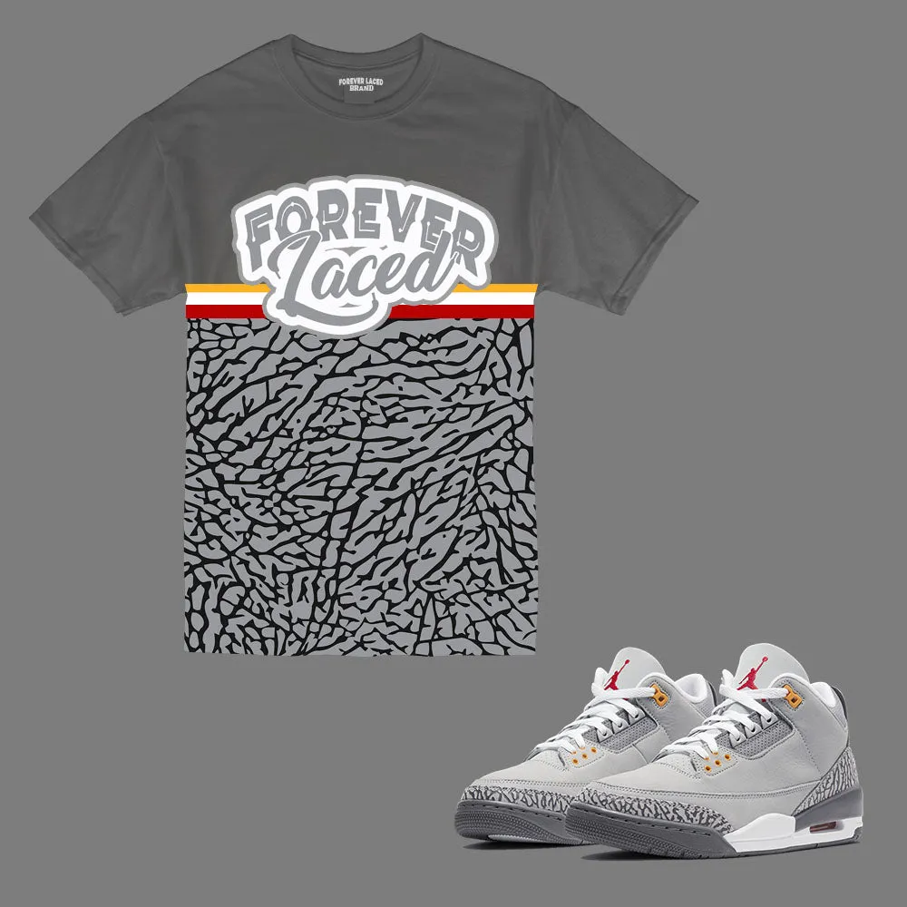 Forever Laced Cement T-Shirt to match Retro Jordan 3 Cool Grey sneakers