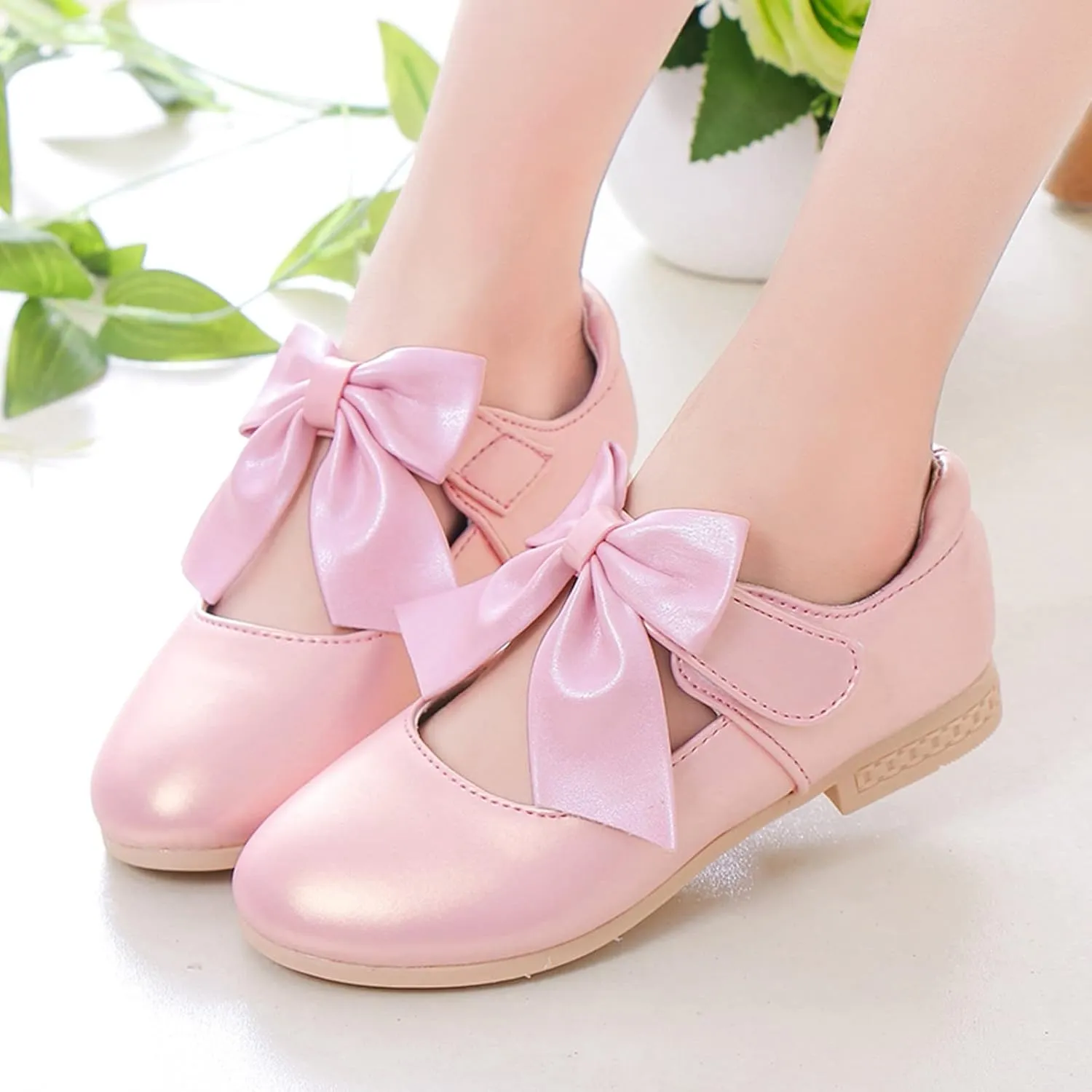 Girls Ballet Shoes Flower Girls Mary Jane Flat with Bow Toddler Gilrs Dress Shoes Party Wedding Toddler Shoes Girl