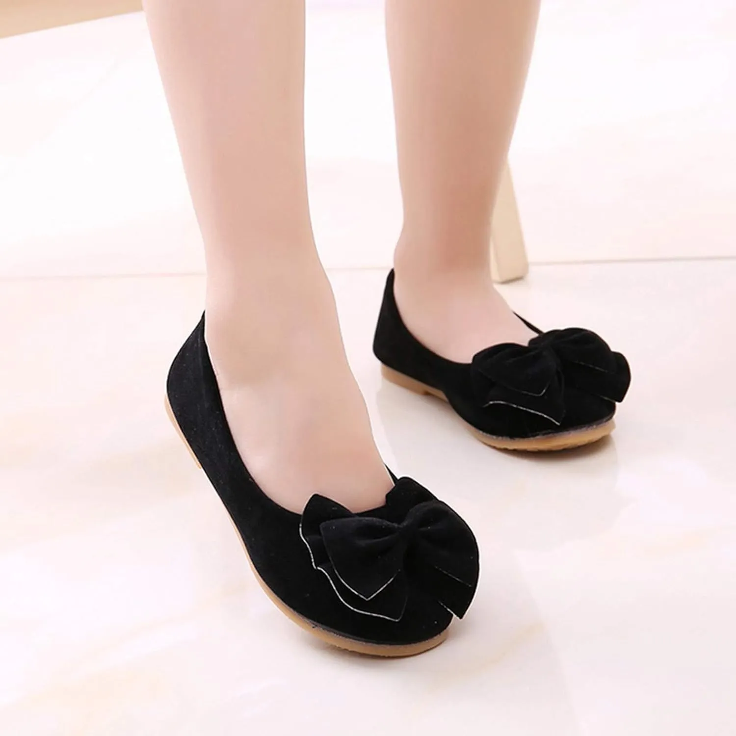 Girls Bowknot Mary Jane Ballerina Flat Shoes Toddler/Little Kid Princess Dress Shoes Kids Slip On Soft Shoes