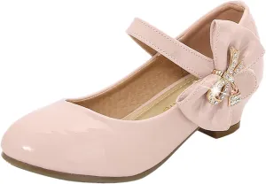 Girls Heels Dress Shoes Mary Jane hinestones Bows Pumps Low Heel Princess Flower Wedding Pary for Toddler Kids