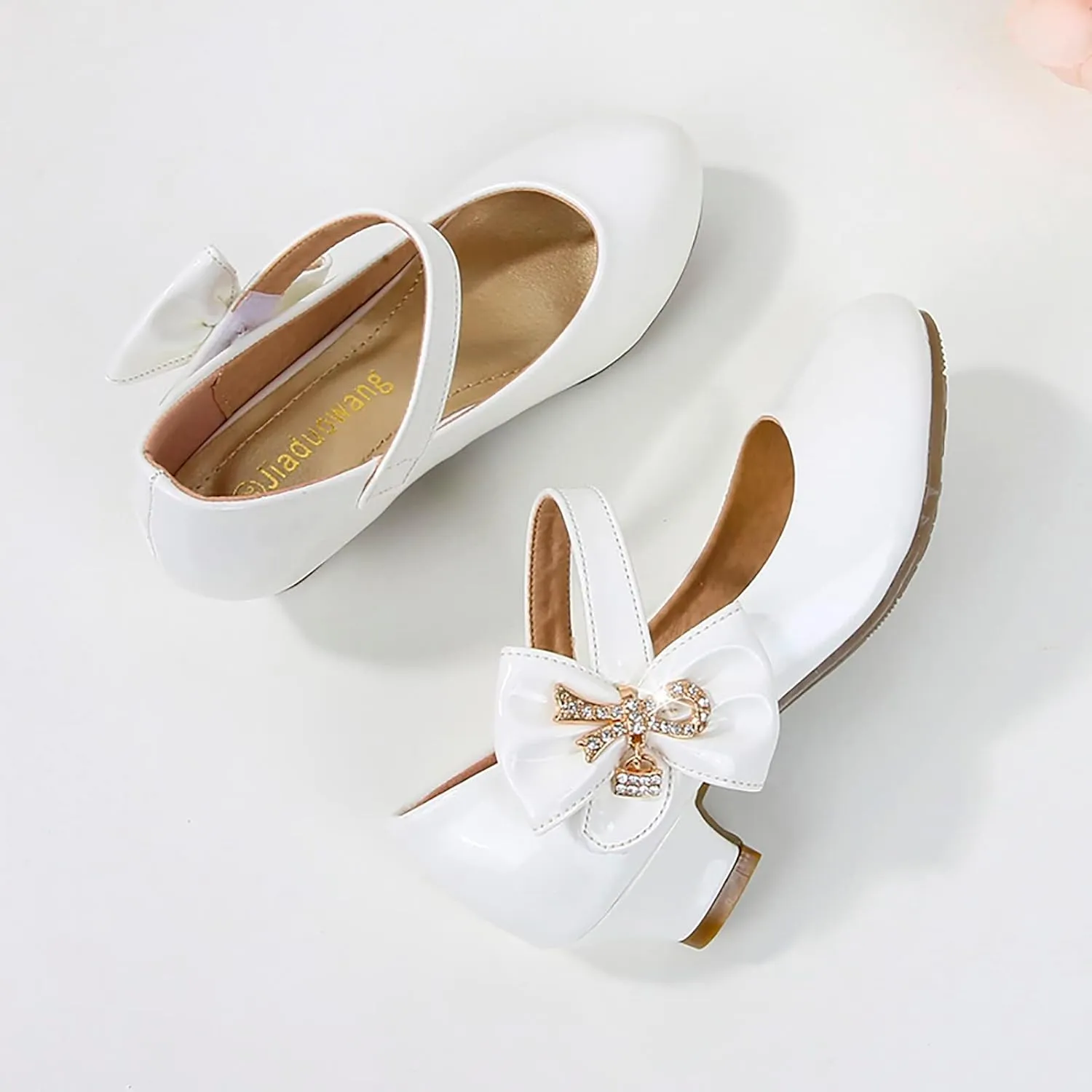 Girls Heels Dress Shoes Mary Jane hinestones Bows Pumps Low Heel Princess Flower Wedding Pary for Toddler Kids