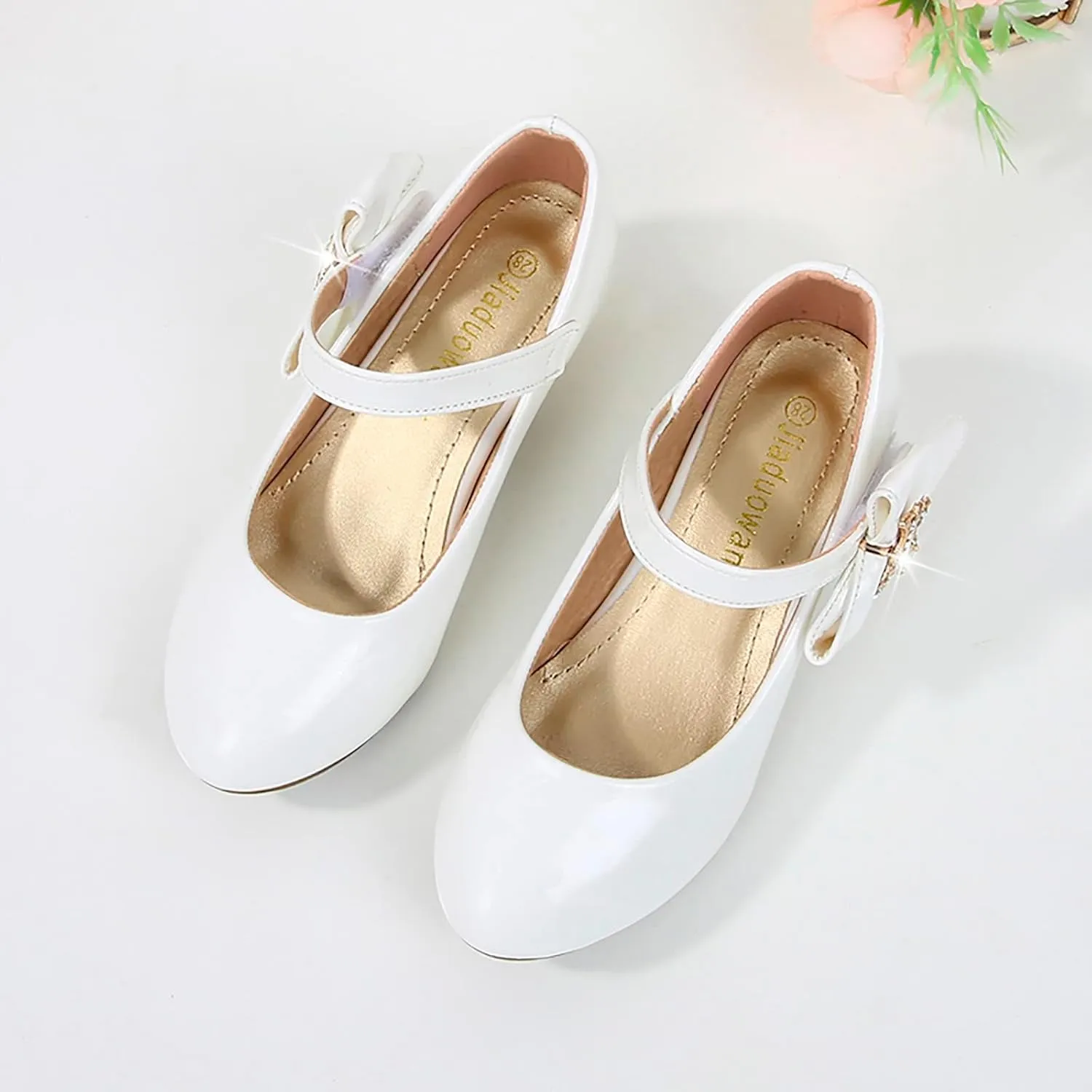 Girls Heels Dress Shoes Mary Jane hinestones Bows Pumps Low Heel Princess Flower Wedding Pary for Toddler Kids