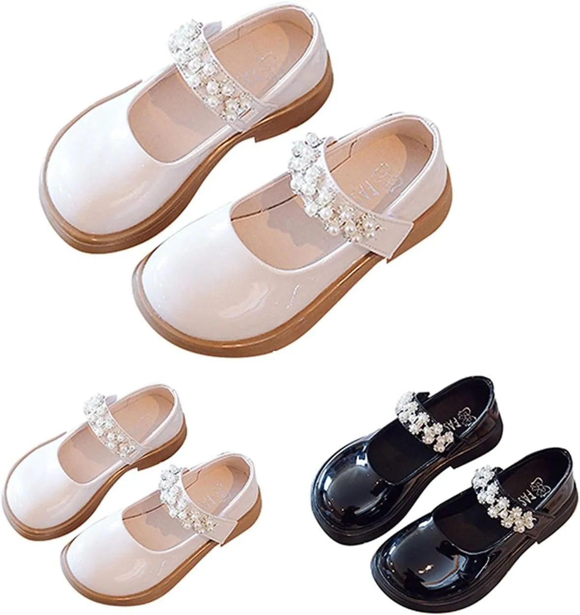 Girl's Mary Jane Dress Ballet Flats with Rhineston Strap for Party Wedding School Toddler Patent Leather Loafers