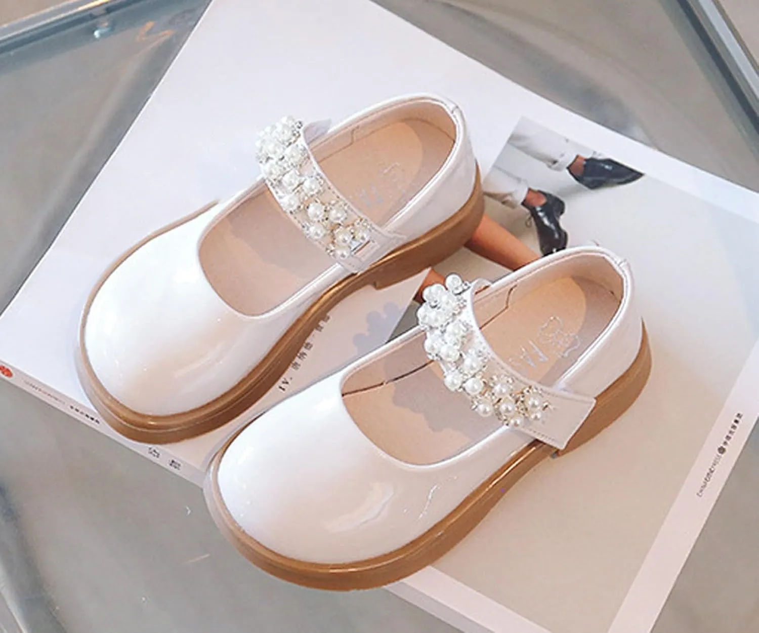 Girl's Mary Jane Dress Ballet Flats with Rhineston Strap for Party Wedding School Toddler Patent Leather Loafers
