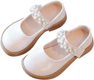 Girl's Mary Jane Dress Ballet Flats with Rhineston Strap for Party Wedding School Toddler Patent Leather Loafers