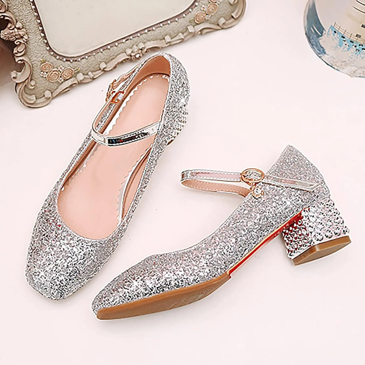 Girls Mary Jane Glitter Princess Sandals Toddler Kids High Heel Dress Sparkl Mary Jane Shoes Wedding Party Prom