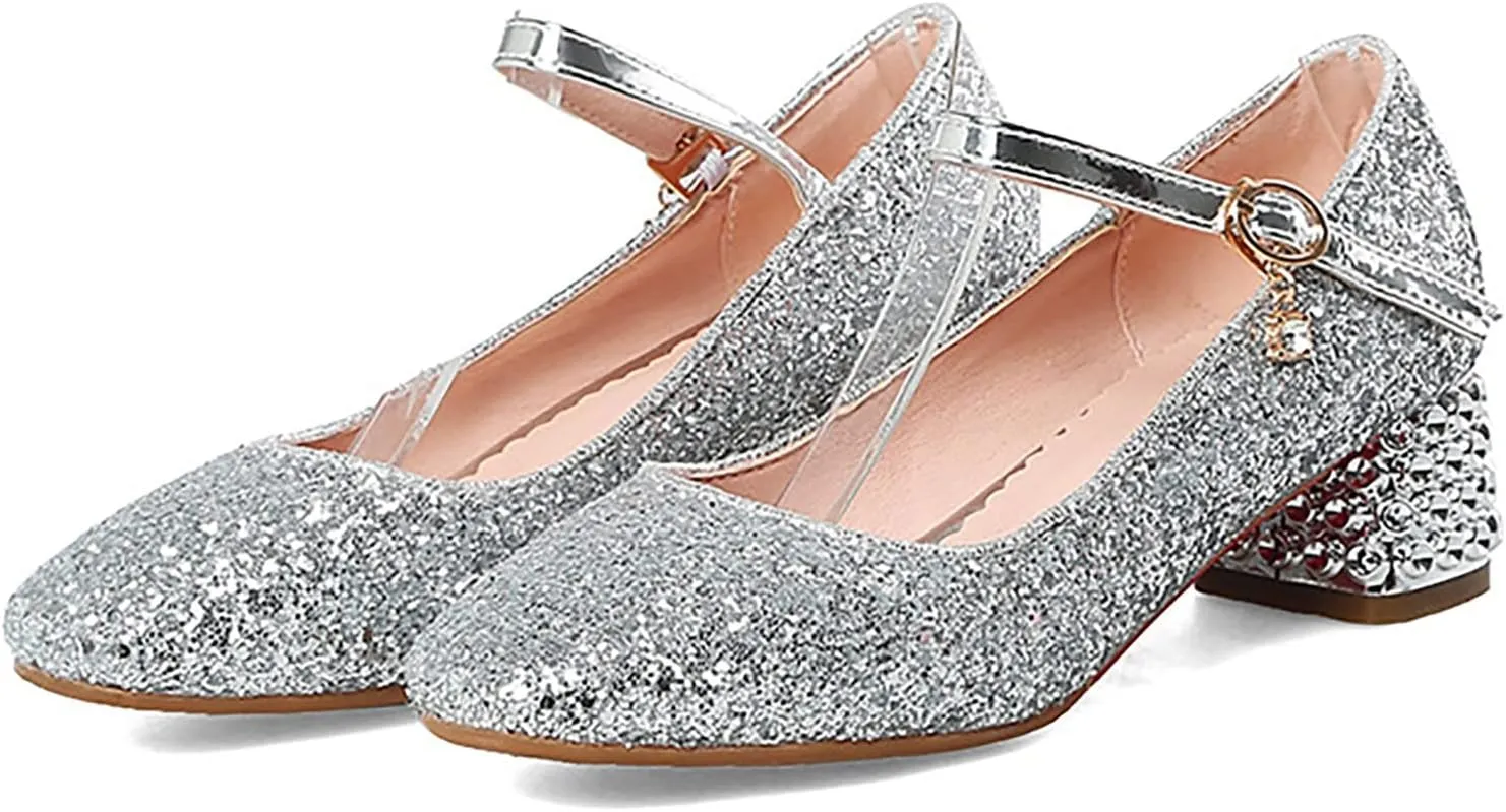 Girls Mary Jane Glitter Princess Sandals Toddler Kids High Heel Dress Sparkl Mary Jane Shoes Wedding Party Prom