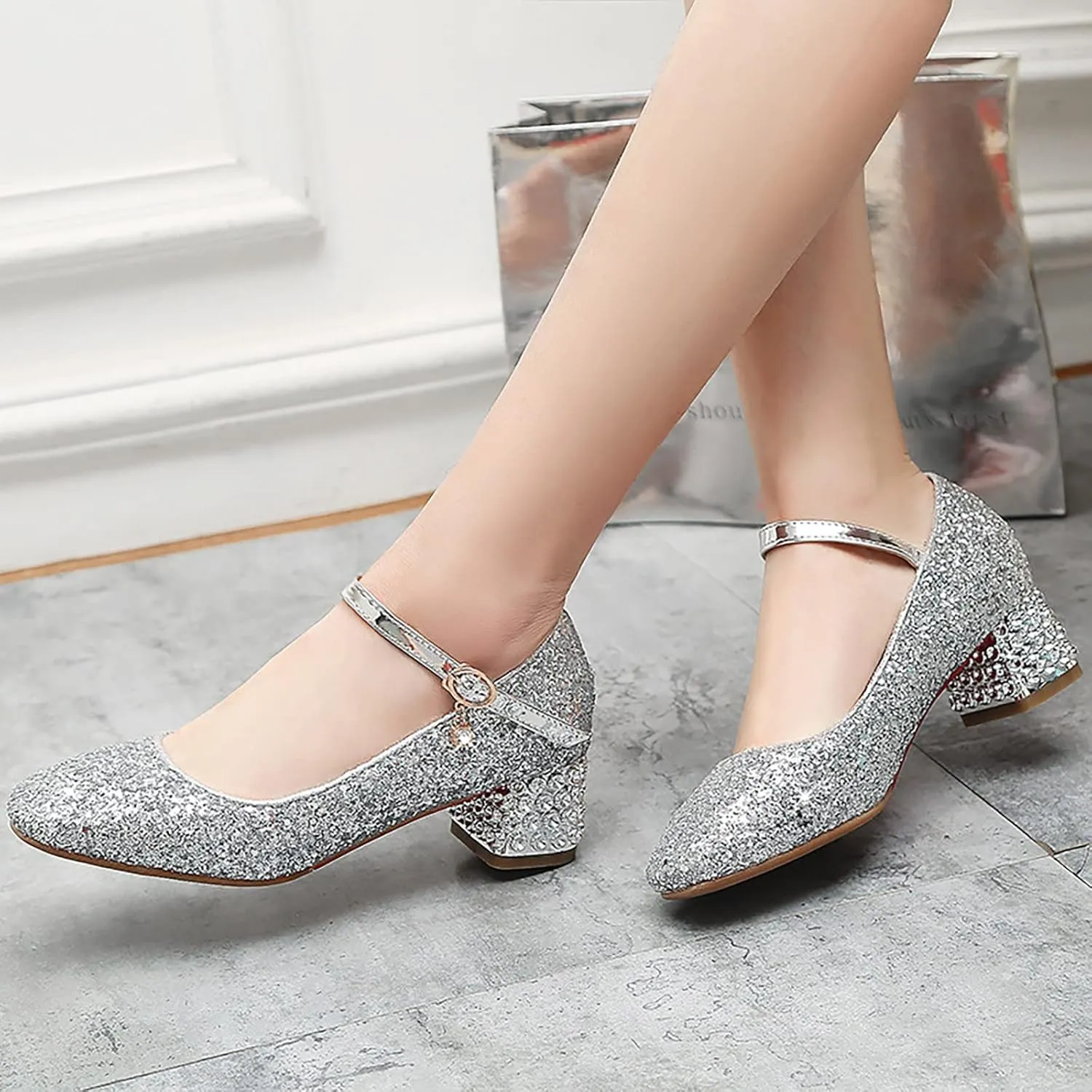 Girls Mary Jane Glitter Princess Sandals Toddler Kids High Heel Dress Sparkl Mary Jane Shoes Wedding Party Prom