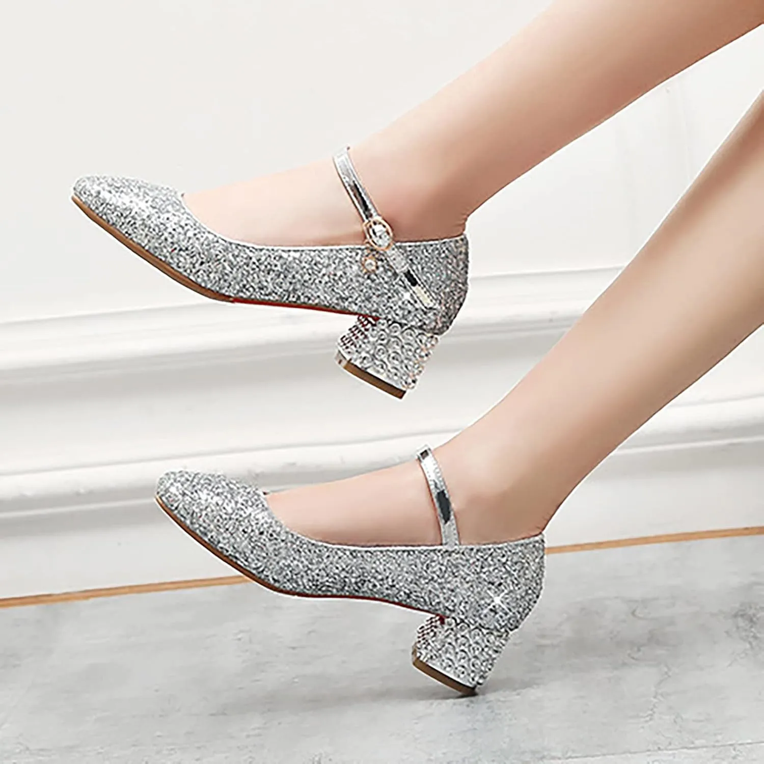 Girls Mary Jane Glitter Princess Sandals Toddler Kids High Heel Dress Sparkl Mary Jane Shoes Wedding Party Prom
