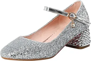 Girls Mary Jane Glitter Princess Sandals Toddler Kids High Heel Dress Sparkl Mary Jane Shoes Wedding Party Prom