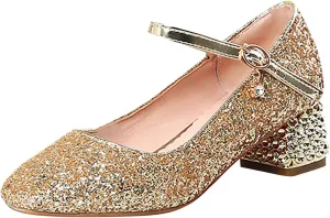 Girls Mary Jane Glitter Princess Sandals Toddler Kids High Heel Dress Sparkl Mary Jane Shoes Wedding Party Prom