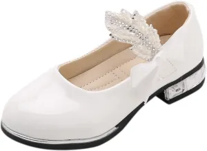 Girls Mary Jane Low Heel Princess Flower Wedding Party Pump Dress Shoes Soft PU Leather Bowknot School Shoes