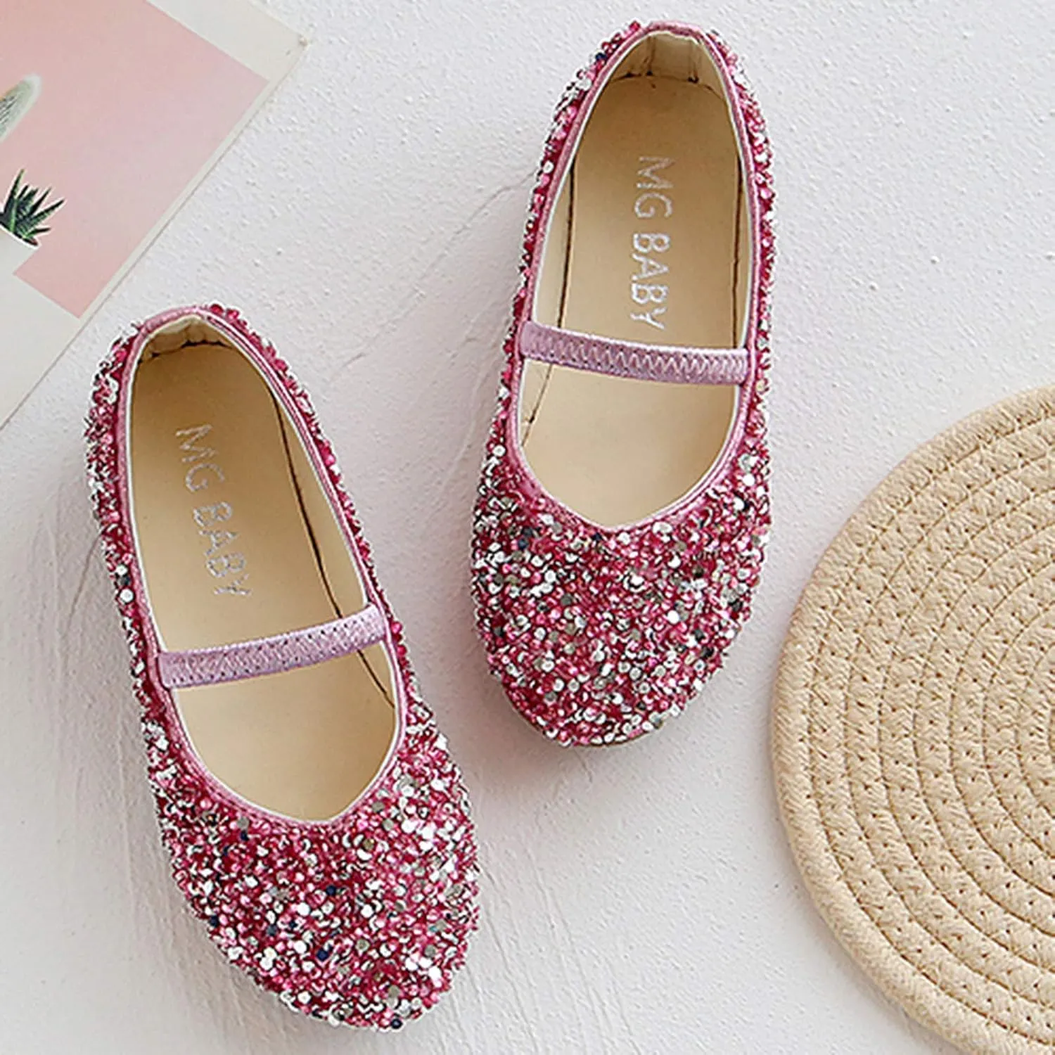 Girls Toddler Dress Princess Shoes Glitter Little/Big Kids Mary Jane Ballet Flat Low Heels for Party Wedding