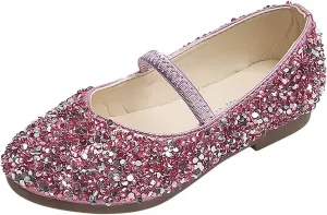 Girls Toddler Dress Princess Shoes Glitter Little/Big Kids Mary Jane Ballet Flat Low Heels for Party Wedding