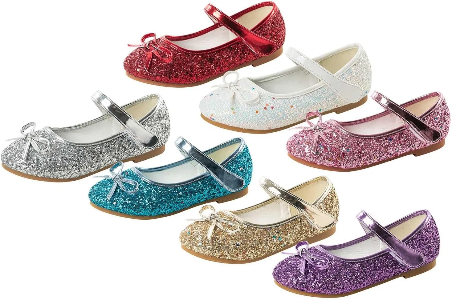 Girls Wedding Party Low Heel Flats Rhinestones Bow Ballet Glitter Mary Jane Shoes Shining Ankle Strap Flower Shoes