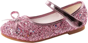 Girls Wedding Party Low Heel Flats Rhinestones Bow Ballet Glitter Mary Jane Shoes Shining Ankle Strap Flower Shoes