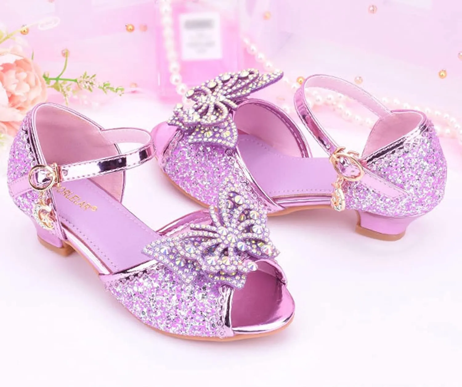 Glitter Wedding Sandals for Girls Kids Dress Shoes Mary Jane Heel Ballet Ankle Buckle Flat for School Party Sandals