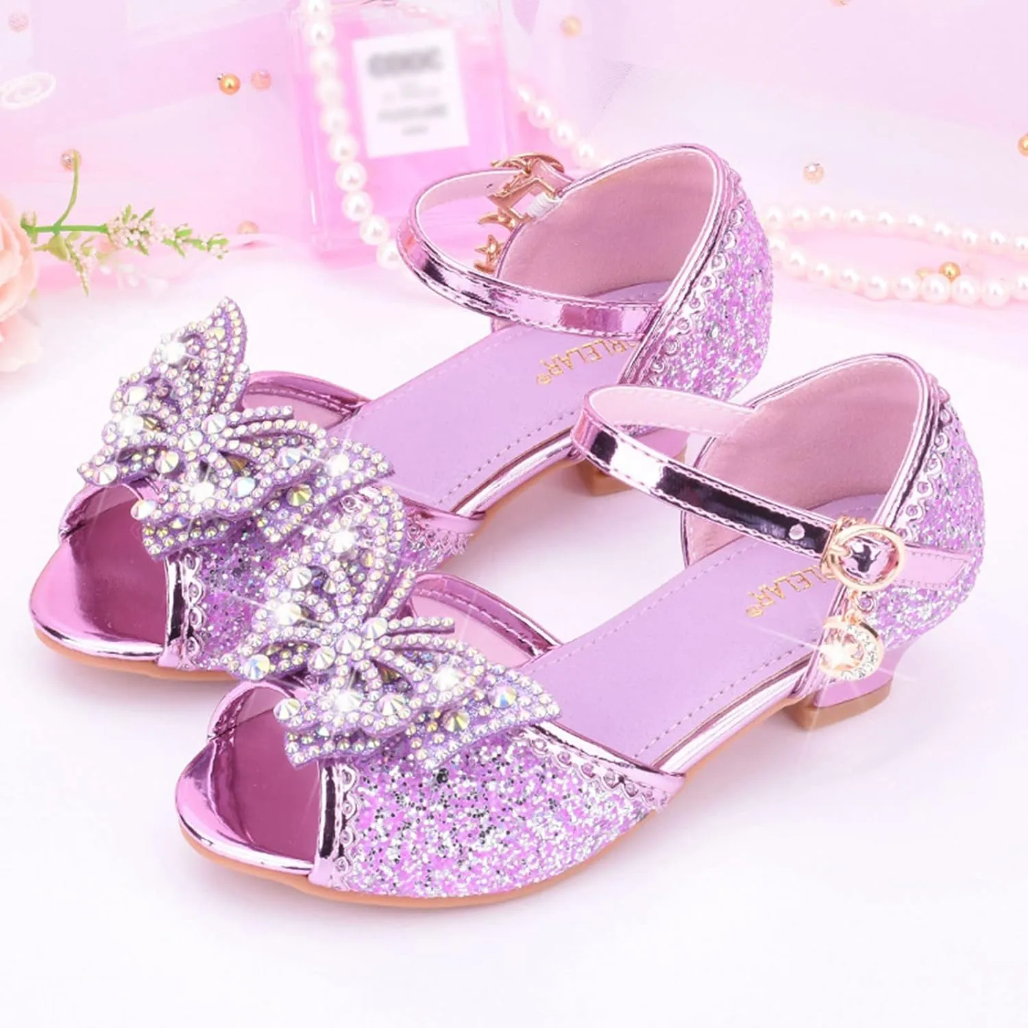 Glitter Wedding Sandals for Girls Kids Dress Shoes Mary Jane Heel Ballet Ankle Buckle Flat for School Party Sandals