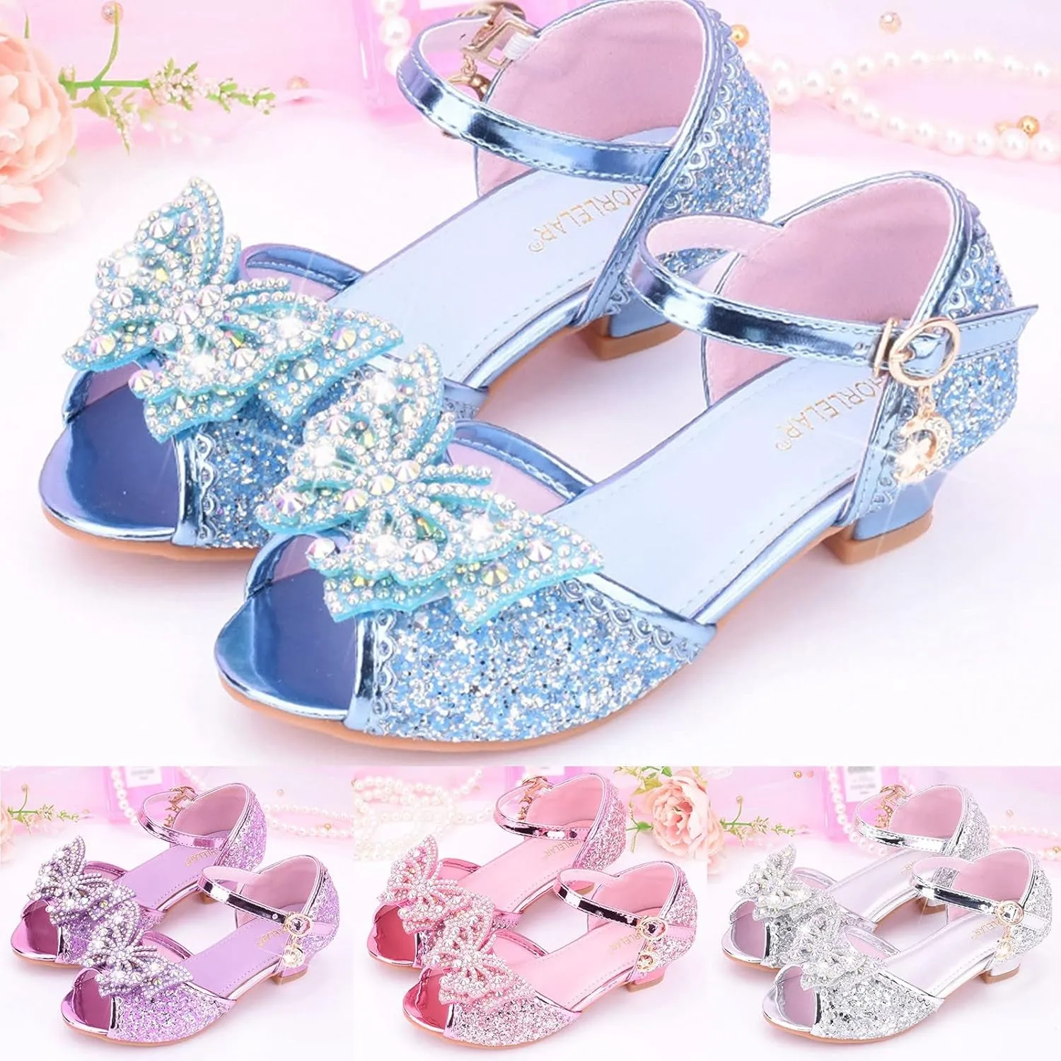Glitter Wedding Sandals for Girls Kids Dress Shoes Mary Jane Heel Ballet Ankle Buckle Flat for School Party Sandals
