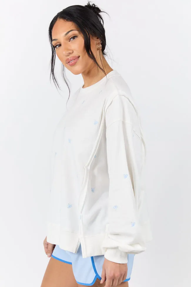 Graceful Challenge White and Blue Bow Sweatshirt