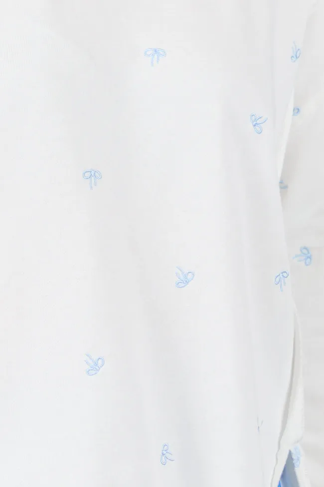 Graceful Challenge White and Blue Bow Sweatshirt