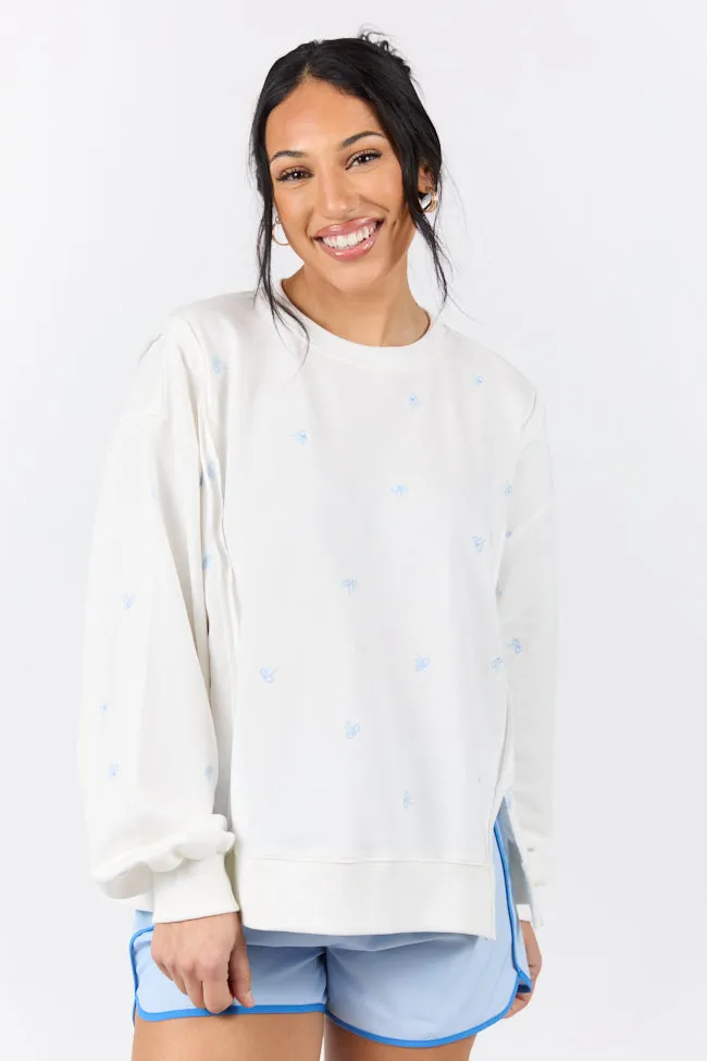 Graceful Challenge White and Blue Bow Sweatshirt