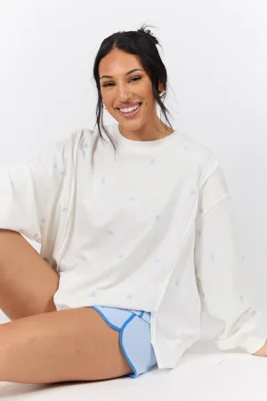 Graceful Challenge White and Blue Bow Sweatshirt