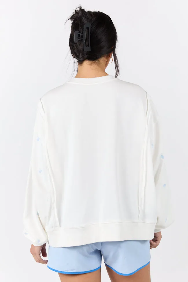 Graceful Challenge White and Blue Bow Sweatshirt