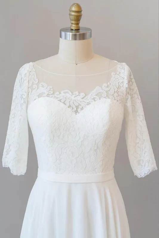 Graceful Lace Chiffon Floor Length Wedding Dress