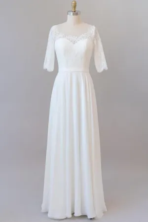 Graceful Lace Chiffon Floor Length Wedding Dress