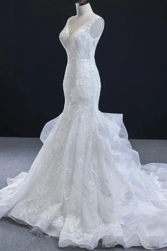 Graceful Lace-up Appliqes Mermaid Wedding Dress