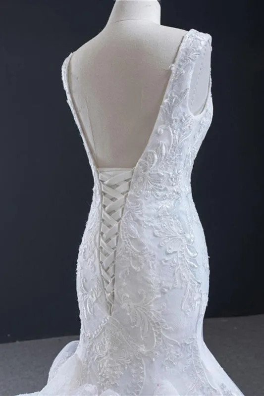 Graceful Lace-up Appliqes Mermaid Wedding Dress